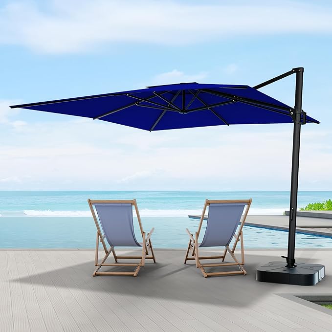Midtown Umbrellas 9 x 9 Ft Outdoor Cantilever Patio Umbrella w/Terylast Midnight Royal Blue Fabric - 360° Offset Patio Umbrella, Deck Patio Umbrella, Backyard Umbrella & Garden Umbrella - Black Frame