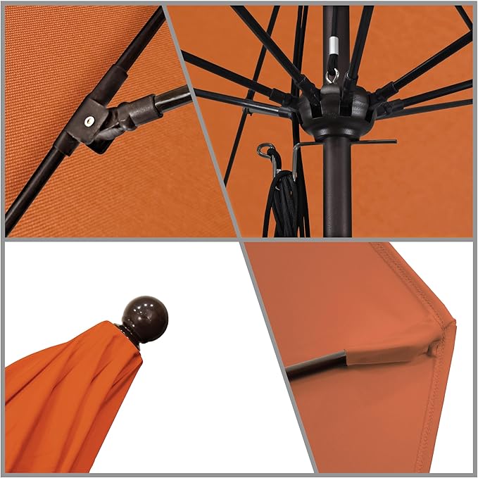 California Umbrella 11Ft Commercial Grade Sunbrella Fabric Market Umbrella, Pulley Lift, Aluminum/Fiberglass, 2mm pole wall, Bronze Frame, Melon Fabric