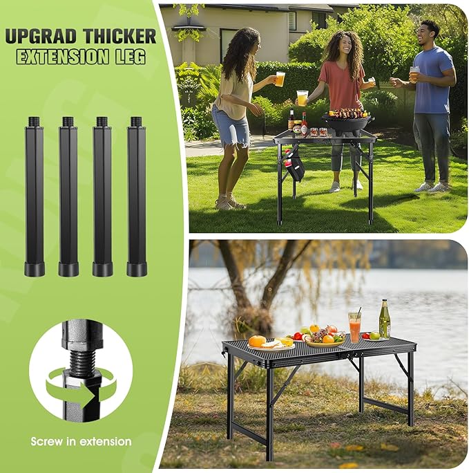 Ciavca Upgraded Folding Grill Table - Metal Portable Camping Table, 3 Height Adjustable Max 28", Lightweight Foldable for Outside BBQ 24"x15.8"