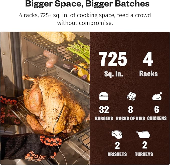 EAST OAK 30" Electric Smoker for Outdoors | Built-in Meat Probe Up to 6× Longer Smokes on a Single Load | Side Chip Loader for Smoking | Bigger Batches with 725 sq in Cooking Area, Mist Silver