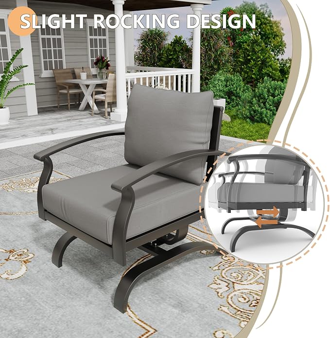 Metal Patio Furniture Set,4 Pieces 5 Seats Patio Sectional Outdoor Furniture Set with Rectangular Coffee Table,Patio Conversation Sets with 5.1" Thickened Cushions,GreyGrey