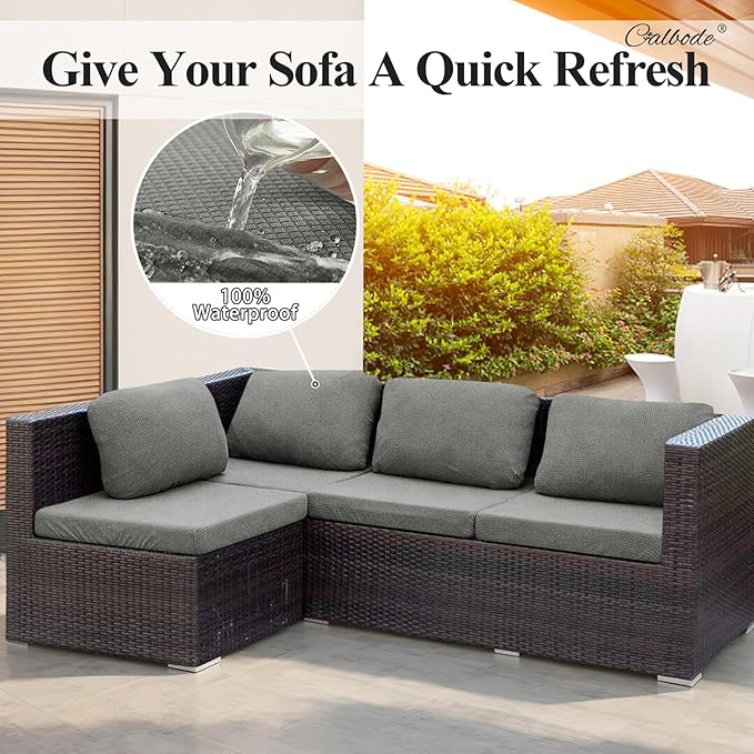CALBODE 8Pcs Outdoor Stretch Cushion Covers,Waterproof Outdoor Chair Cushion Covers for Patio Furniture, Washable Jacquard Couch Covers Replacement for Patio Furniture(Grey, Cover Only)