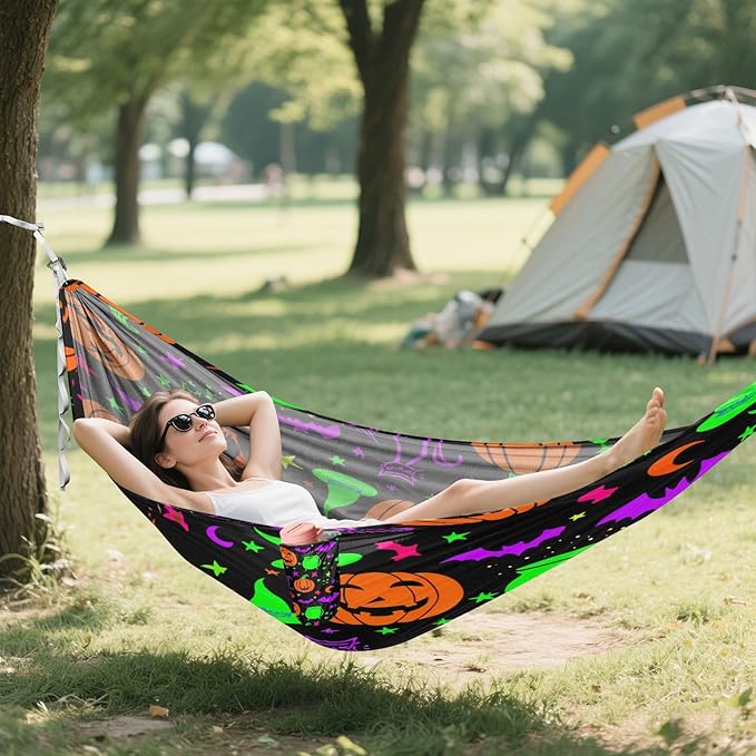 Hammocks for Outside Halloween Elements Camping Hammock Portable Hammocks with Tree Straps and Carry Bag Camping Accessories for Hiking Beach Outdoor