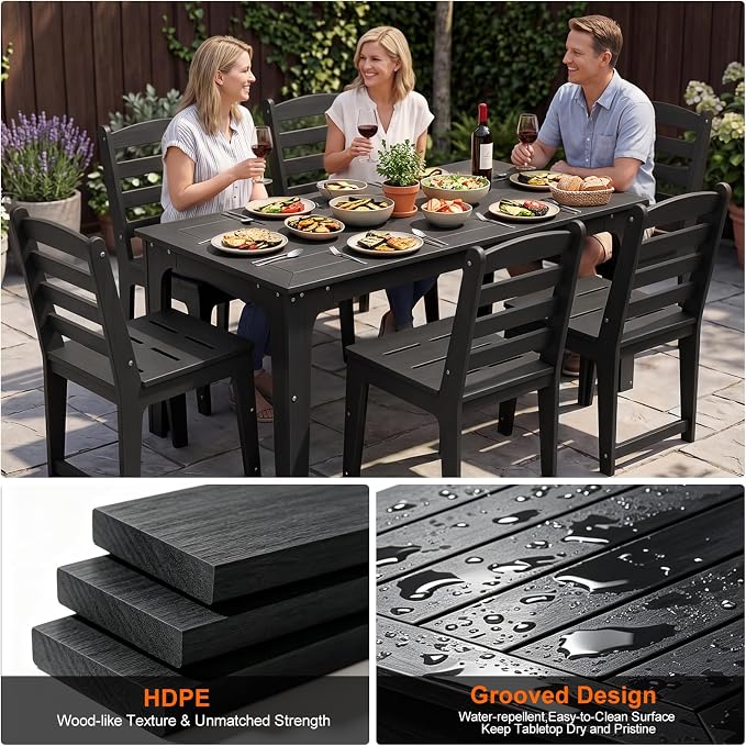 HDPE Outdoor Patio Dining Chair All Weather Resistant Set of 2, Black | Slatted Back Dining Armless Chair, Weatherproof Outdoor Side Chair Patio Furniture for Poolside Garden Backyard Deck Indoor