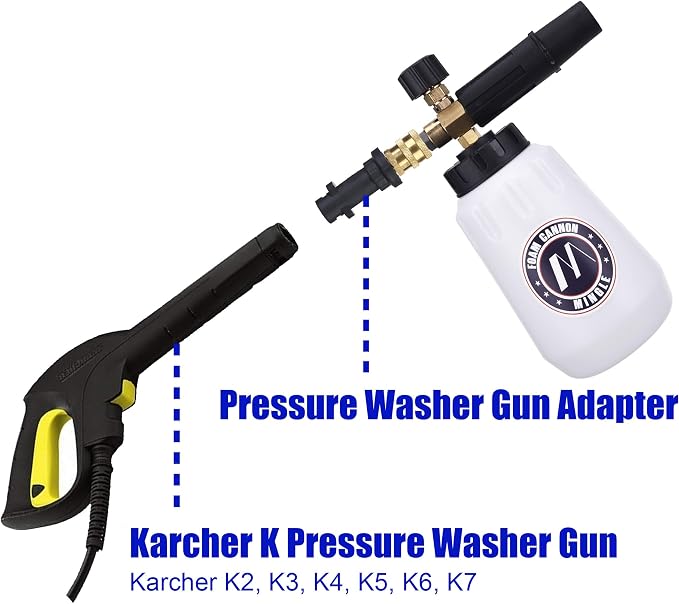 M MINGLE Foam Cannon, Compatible with Karcher K2, K3, K4, K5, K6, K7 Pressure Washer, with 5 Nozzle Tips, 1/4 Inch Quick Connector