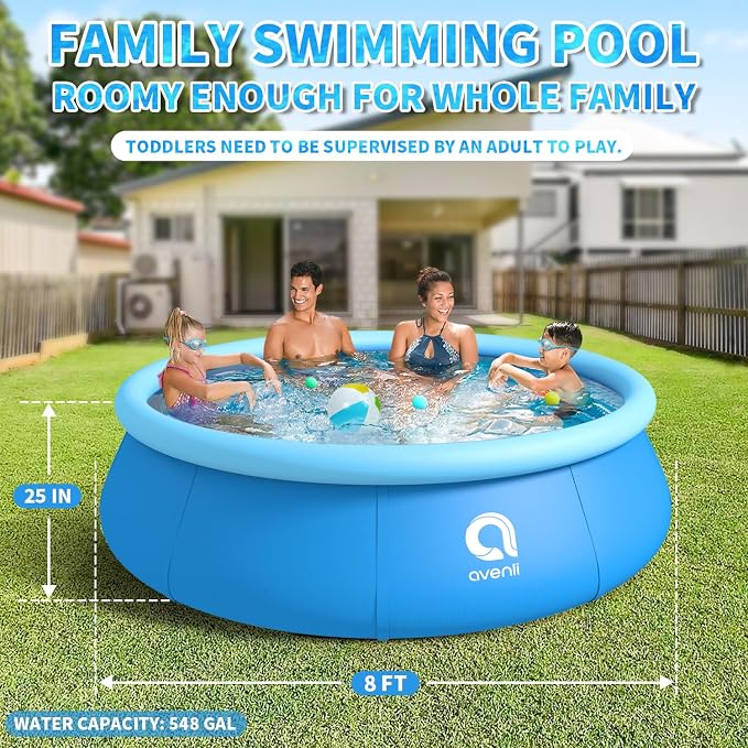 Inflatable Swimming Pool, Blow up Pool, Round Inflatable Pools Adult, Family Swimming Pool 8ft x 25in, Top Ring Summer Water Party Pools for Outdoor, Backyard