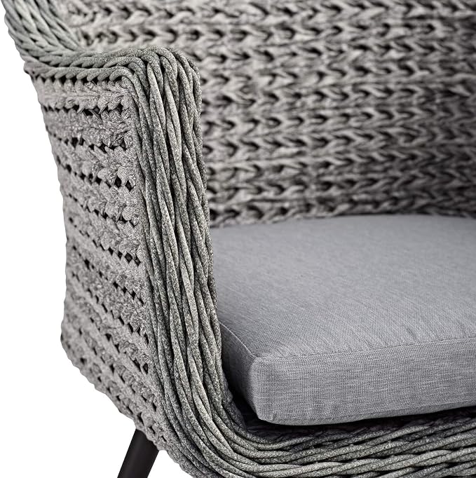 Modway Endeavor Wicker Rattan Aluminum Outdoor Patio Dining Arm Chair with Cushions in Gray Gray