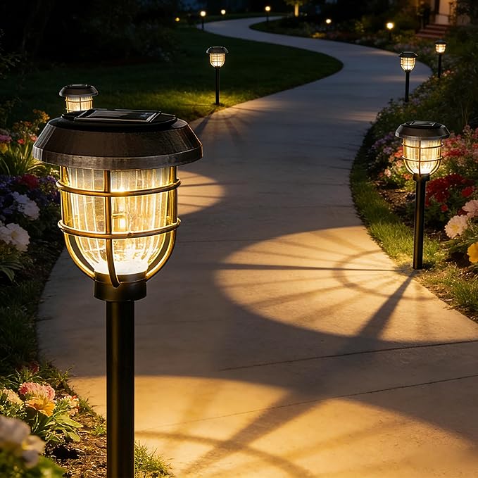 Solar Pathway Lights Outdoor, 8 Pack Bright LED Stake Lights, Waterproof IP65, Auto On Off Dusk to Dawn, Long-Lasting Battery (1000mAh), Up to 12 Hours Lighting for Walkway, Yard & Garden Decor
