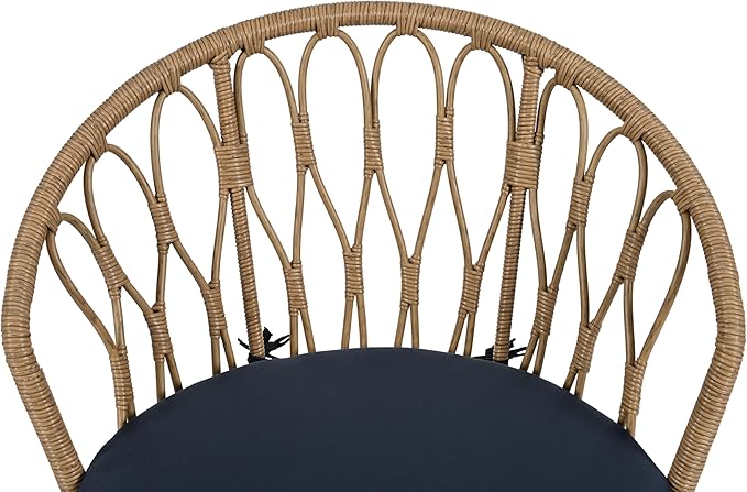Montary 3 - Piece Outdoor Leisure Set,2 Stylish Hand - Woven Rattan Single Chairs & a Sturdy Tempered Glass Round Table - Ideal for Relaxing on Balconies and Courtyards,Natural & Blue