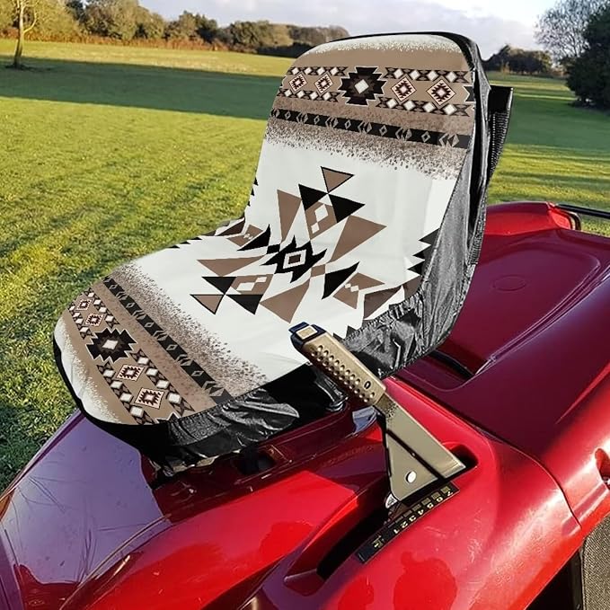 Seat Cover for Lawn Mowers & Tractors, Tractors Decorations, Aztec Tribal Print Waterproof Heavy Duty Riding Lawn Mower Seat Pads with Back Pocket