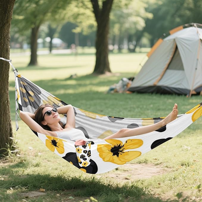 Leopard Skin Spot Leaves Floral 330lb Capacity Camping Hammocks with Hanging Rope Cloth Hammock for Indoor Outdoor Patio hamacas para adultos