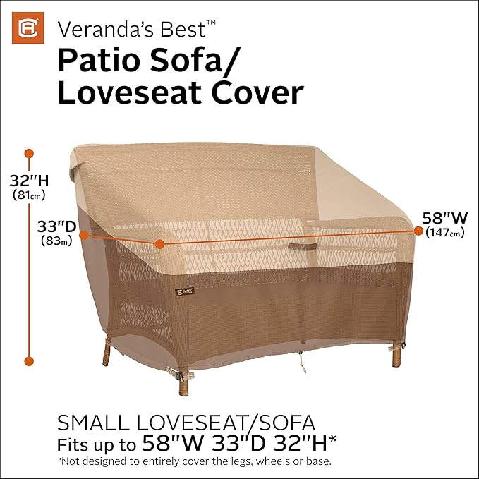 Classic Accessories Veranda's Best Waterproof Patio Sofa/Loveseat Cover, 58 x 33 x 32 Inch