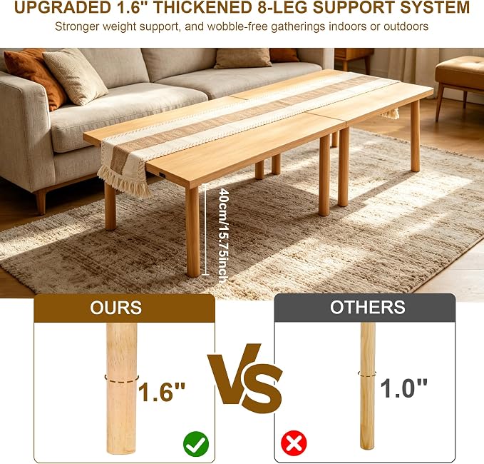 Wooden Folding Picnic Table - 60" x 30" Boho Low Picnic Table with Table Runner, Foldable Table for Indoor Outdoor Camping, Wedding, Beach, Garden, Party