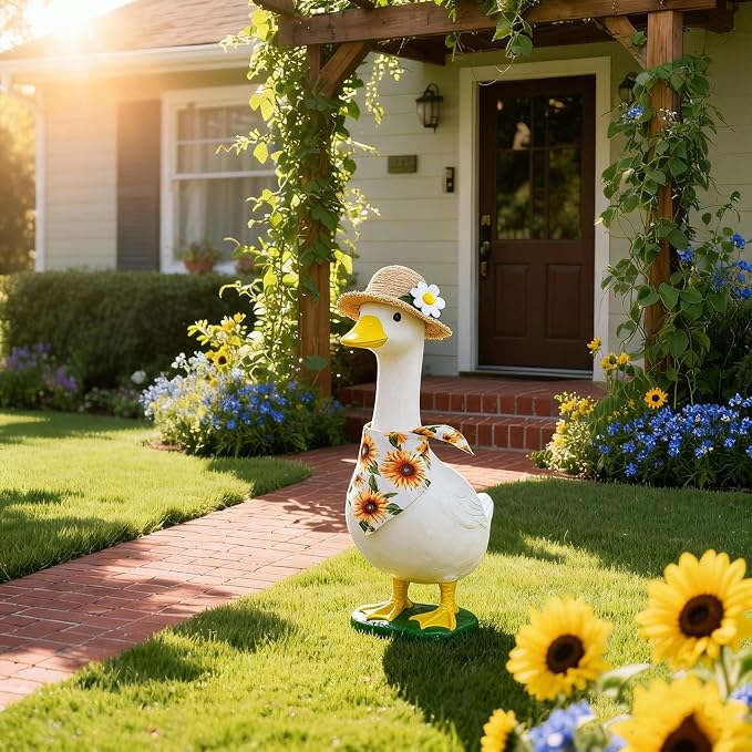 Sunflower Porch Goose Outfits - 2Pcs Spring Goose Outfits for Porch Goose with Sunflower Bonnet & Bandana Bib for 23 Inch Goose, Cheerful Garden Patio Decor for Spread Sunshine All Year
