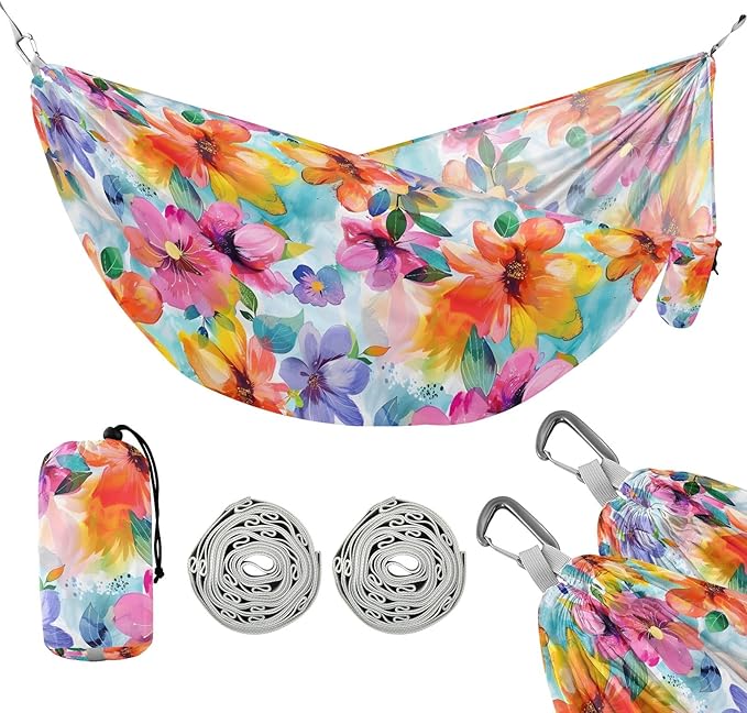 Camping Hammock Outdoor Hammocks for Outside Abstract Watercolor Flower Beach Trees Portable Lightweight with Pockets Tree Straps Indoor