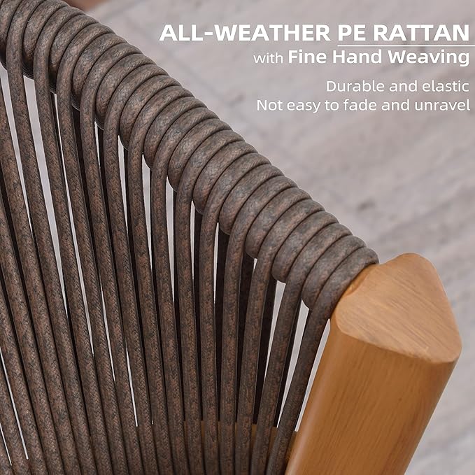 PURPLE LEAF 3 Pieces Outdoor Bistro Set 37.4" Diameter Table and 2 Chairs with Cushions All-Weather PE Rattan Patio Furniture for Indoor Outdoor Use for Balcony Porch Garden Backyard Deep Teak