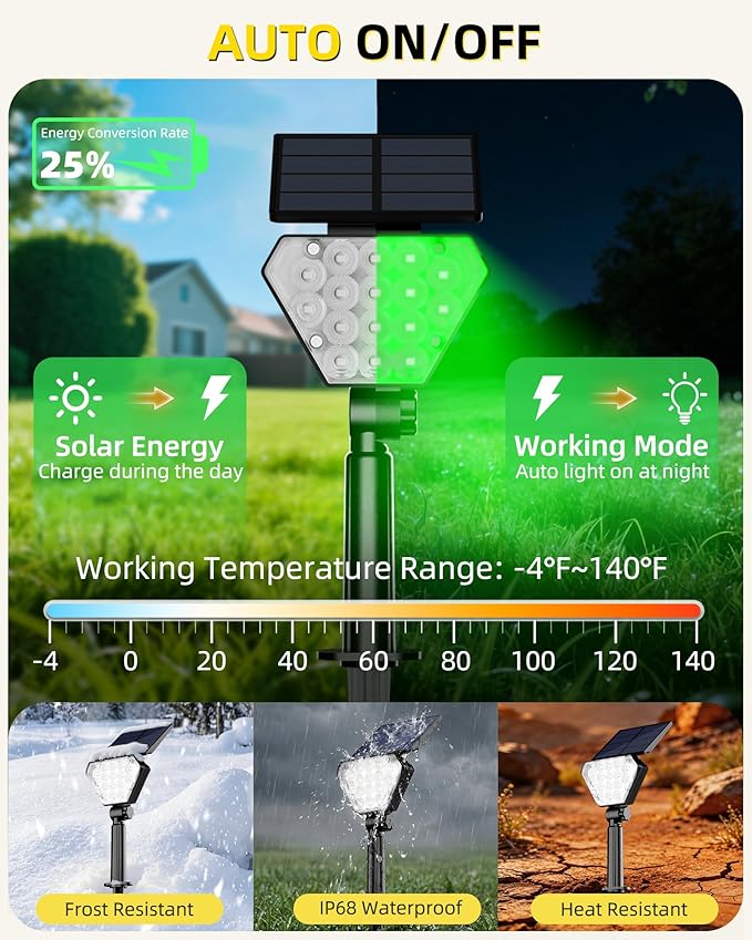 T-SUN Solar Lights Outdoor Waterproof IP65, 6Pack LED Solar Spot Lights Color Changing IP65 Waterproof Smart Auto On/Off for Outside Landscape Garden Yard Lawn Pathway Patio Driveway