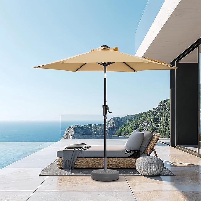 HOMSHADE 7.5ft Outdoor Patio Umbrella - Market Table Pool Deck Umbrella UPF50+ UV Protection with Push Button Tilt, Crank and 6 Sturdy Ribs (Beige, No base)