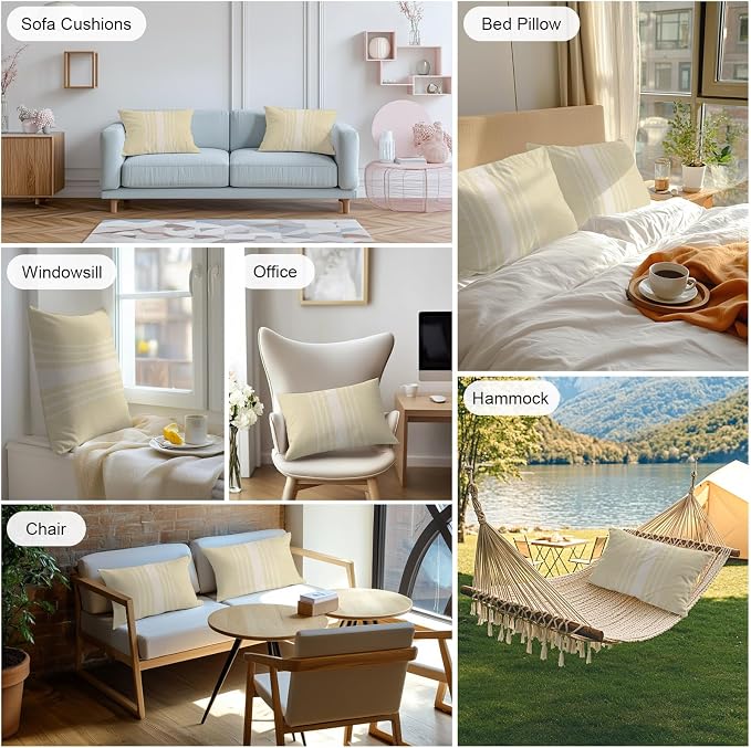 Cream Beige Striped Outdoor Pillow Covers 20x12 Inch Lumbar Pillow Covers Set of 2 Waterproof Decorative Throw Pillow Cases Modern Farmhouse Retro Lines Cushion Covers for Patio Furniture Garden Couch