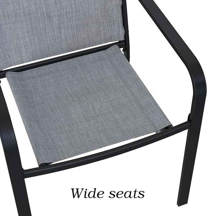 Anmutig 5-Piece Outdoor Patio Dining Set, 40 Inch Round Glass Table with 4 Stackable Chairs, Grey
