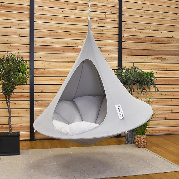 Single Cacoon Hanging Chair – Cozy Indoor/Outdoor Hammock with Polyester Canvas, 440 lb Capacity, Includes 18ft Rope & Carabiner