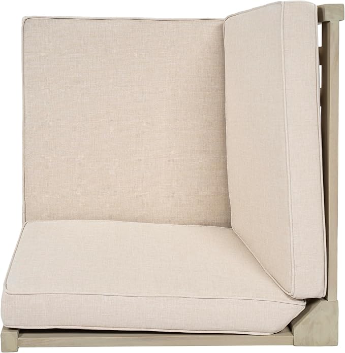 Christopher Knight Home Alex Acacia Wood Outdoor Patio Furniture Set for 6, Patio Sofa Set with Cushions, Patio Conversation Set with Sectional Sofa+Club Chairs and Coffee Table, Light White+Sand