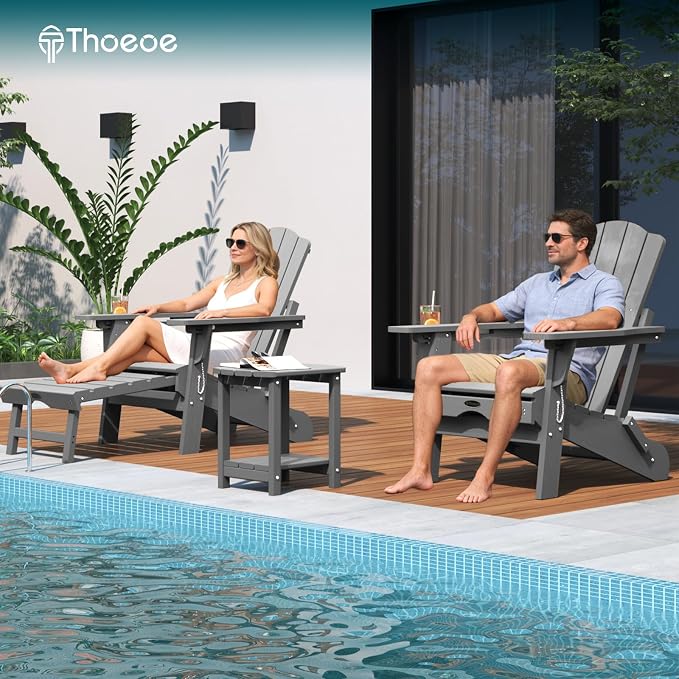 THOEOE Adirondack Outdoor Side Table, 2-Tier Sturdy Patio End Table Weather Resistant, Morden Side Table for Patio, Pool, Porch, Grey