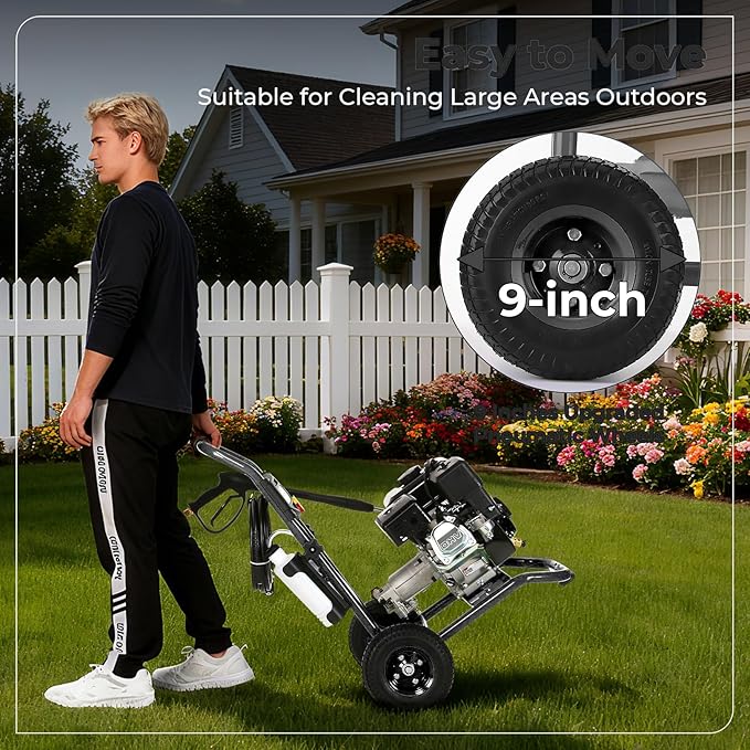 Professional 4200PSI 4GPM 212CC Gas Pressure Washer, 9" Wheels 7.0 HP Commercial Gas Power Washer with 1L Foam Bottle 5 Nozzles 25FT Hose for Home Car Fence Driveway (EPA/CARB/ETL Compliant), Black