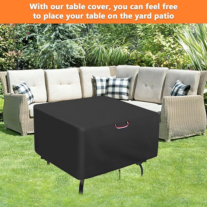 38 x 38 Table Cover, Outdoor Square Patio Table Cover - Heavy Duty Waterproof Furniture Protector for Small Slatted Tabletop, All-Weather Protection - 38" x 38" x 28"