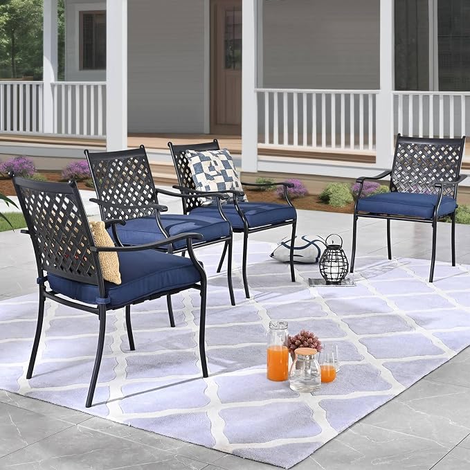 5-Piece Patio Dining Set Heavy Duty Outdoor Dining Furniture Set,Indoor Outdoor Dining Sets with Round Tabletop,4 Stackable Chairs