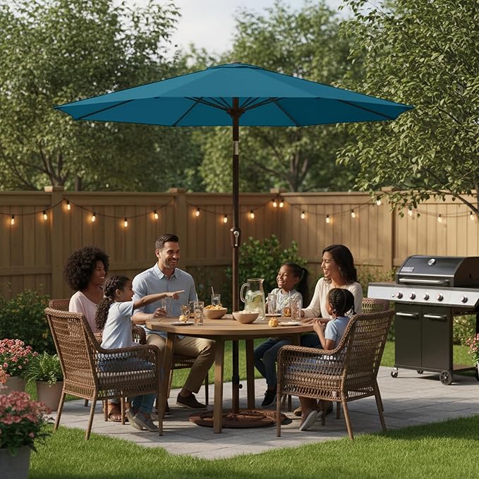 11FT Patio Umbrella, Outdoor Umbrella with with 8 Sturdy Fiberglass Ribs,Market Table Umbrella with Push Button Tilt and Crank,Suit for Backyard,Garden,Pool,Deck(Lake Blue)
