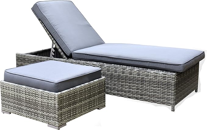 Elle Decor Vallauris Patio Outdoor Furniture Collection, Premium All Weather Wicker, Outdoor Chaise & Ottoman Set, Gray