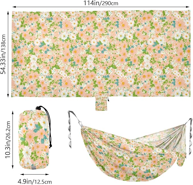 Camping Hammock Outdoor Hammocks for Outside Flower Green Leave Beach Trees Portable Lightweight with Pockets Tree Straps Indoor