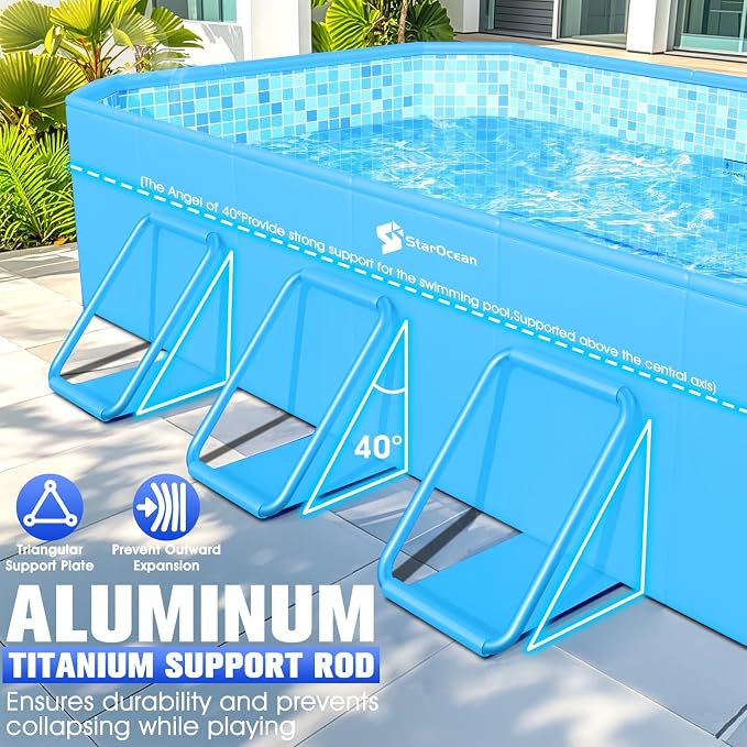 StarOcean 2026 Foldable Pool, Large Non-Inflatable Swimming Pool for Kids,Adult Collapsible Pools Hard Plastic Shell, Oversized Thickened,Portable Folding Kids Pools for Backyard 89"x48"x20"-Dark Blue
