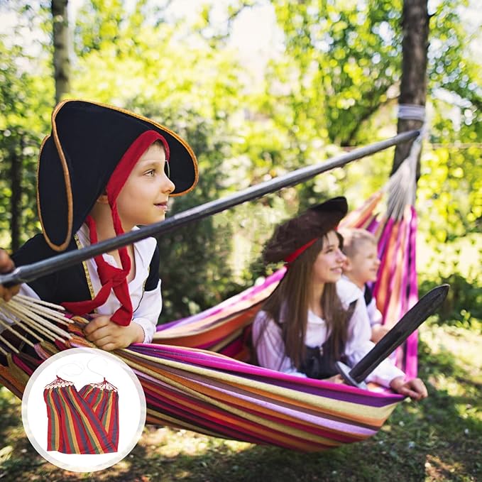 Uonlytech Rainbow Striped Single Person Hammock Outdoor Canvas Camping Swing with Anti-tip Design for Travel and Backyard Use, Widened Cotton Fabric in Red
