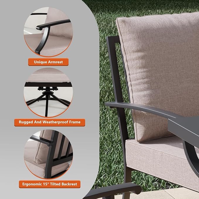 Kullavik 14 Pieces Outdoor Dining Set,Patio Dining Table and Chairs Set for 12,Fence Pattern Back Chairs with Thickened Cushions & Rectangular Metal Dining Table with Umbrella Hole for Patio,Sand