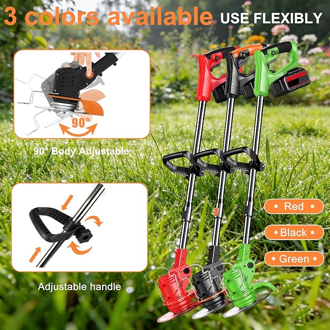 Electric Weed Wacker 21V Brush Cutters Battery Powered 3 in 1 Lightweight Weed Wacker Eater with Blade Adjustable Pole Cordless Grass Trimmer with 2 * 2.0Ah Batteries and Charger for Garden Yard Black