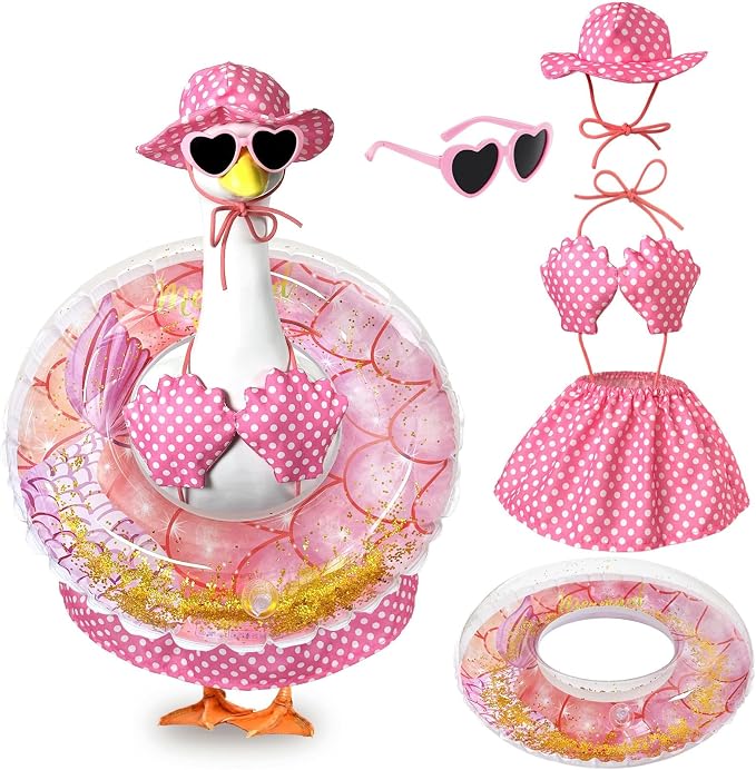 Hawaiian Porch Goose Outfits, 23 Inch Bikini Porch Goose Summer Outfit, Goose Clothes for Cement Goose Outdoor Garden Yard Decor