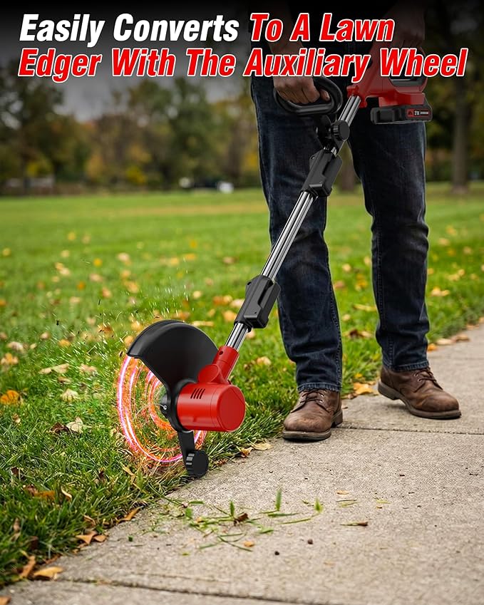 Electric Weed Wacker, 21V Weed Eater Battery Powered, Cordless String Trimmer Adjustable Height Electric Mower for Garden, Edger Lawn Tool