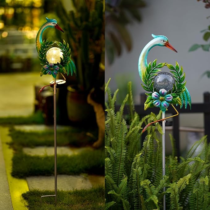 Solar Globe Lights for Garden Decoration,40.9 Inch Pelican Front Porch Decor with Cracked Glass Puck Light for Outside Yard Decoration