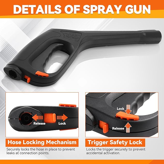 High Pressure Washer Gun Kit with Nozzle Wand, Locking Hose Design & Safety Trigger–Compatible with Portland Pulsar Powerwasher Taskforce Taskmaster ShopForce Electric Pressure Washers