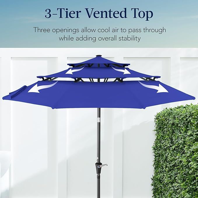 Best Choice Products 10ft 3-Tier Market Patio Umbrella, Outdoor Sun Shade with Tilt, Crank Lift, 8 Ribs for Backyard, Deck, Poolside