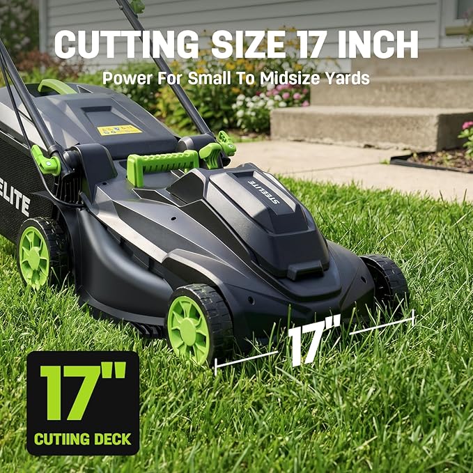 STEELITE 40V(2x20V) 17" Electric Lawn Mower, 6-Height Adjustment, 2-in-1 Bagging & Mulching, Lawn Mower for Small & Medium Yards, Includes 2X 4.0Ah Batteries & Charger,Green