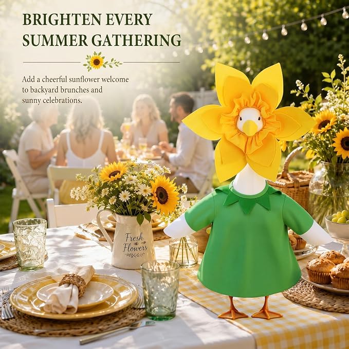 Sunflower Porch Goose Outfits, 23” Porch Goose Summer Outfit | Cute Goose Clothes for Outdoor Party Garden Yard Lawn Patio Decor