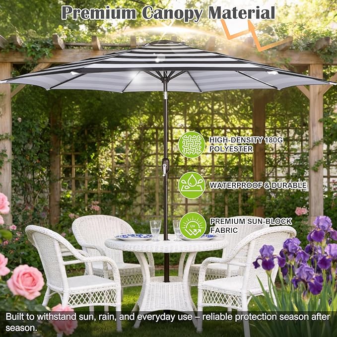 Blissun 10FT Outdoor Patio Umbrella, Outdoor Table Umbrella, Yard Umbrella, Market Umbrella with 8 Sturdy Ribs, Push Button Tilt and Crank