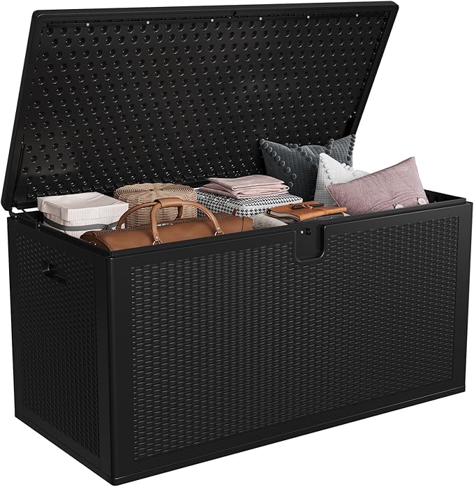 TrailBlaze 150 Gallon Outdoor Resin Deck Box – Waterproof & Weatherproof Patio Storage Bench – Lockable Lid, Large Capacity, Tool-Complimentary Setup – Perfect for Garden, Porch, Pool or Backyard –