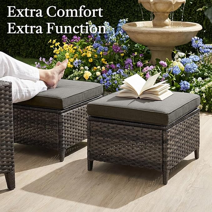 6 Piece High Back Patio Furniture Set - All Weather Patio Conversation Set with 4 Inch Thick Cushions and Deep Seating Swivel Glider Chairs & Outdoor Couch for Porch Deck Yard Pool