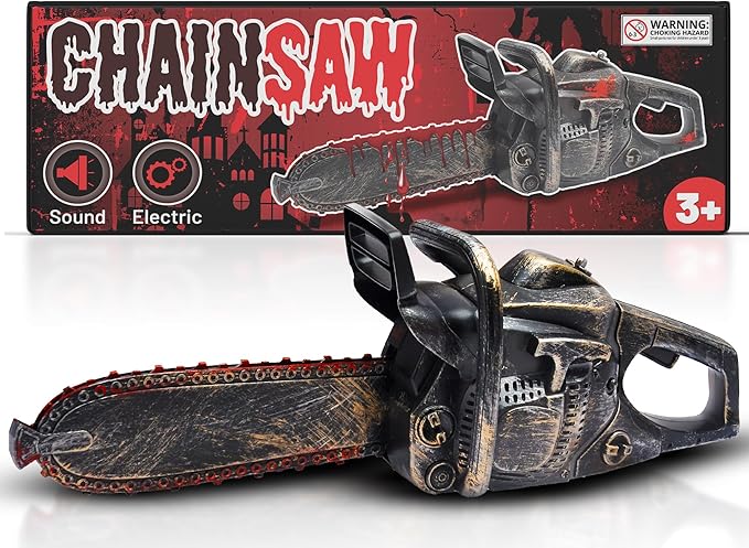 16" Bloody Rusty Electric Chainsaw - Battery Operated Chainsaw Massacre Role Play Accessory with Motion & Sound Effects for Halloween Cosplay Prop, Decorations