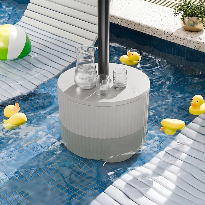 SUNBURY Umbrella Side Table, Outdoor Patio Table Round with Umbrella Hole for Porch, Base Outdoor Garden Stand for Patio Coffee, Picnic or Poolside Table, Easy Assembly, White