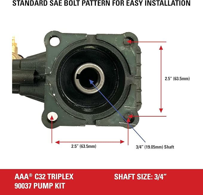 AAA 90037 Horizontal Triplex Plunger Replacement Pressure Washer Pump Kit, 3700 PSI, 2.5 GPM, 3/4" Shaft, Includes Hardware and Siphon Tube, for Industrial Gas Powered Machines, Black and Valley Industries Pressure Washer Premium Pump Oil - 1 Liter, Bl...